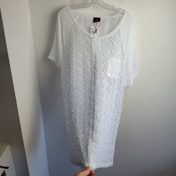 New CPM Due plus size blouse 22 bright white mixed lace sheer layered new light - Picture 7 of 14